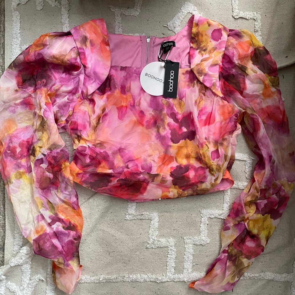 Printed chiffon long sleeve corset